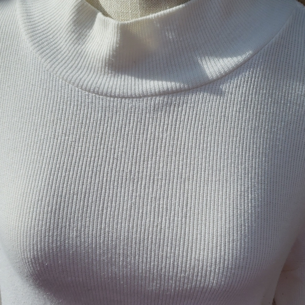 Vintage Simply Y2K Grunge Retro ribbed Knit mock neck Long Sleeve Cream sweater - Picture 2 of 7